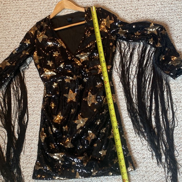 Nasty Gal Sequin Fringe Dress Star Sequin Plunge Neck sparkle phish size 4 - Picture 15 of 16